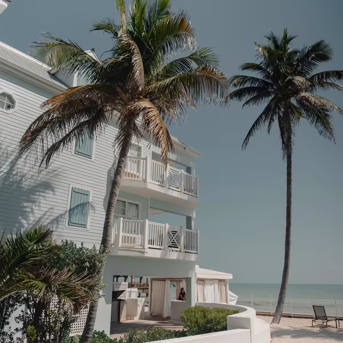Beachfront resort with palm trees in the U.S.
